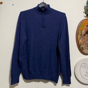 Tyler Campbell‎ Mens XL extra fine merino wool Quarter Zip Pullover Sweater Blue